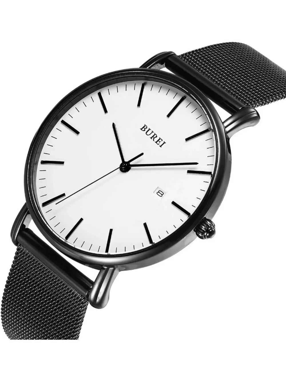 Men's Black White Classic Mesh Strap Minimalist Analog Quartz Waterproof Watch